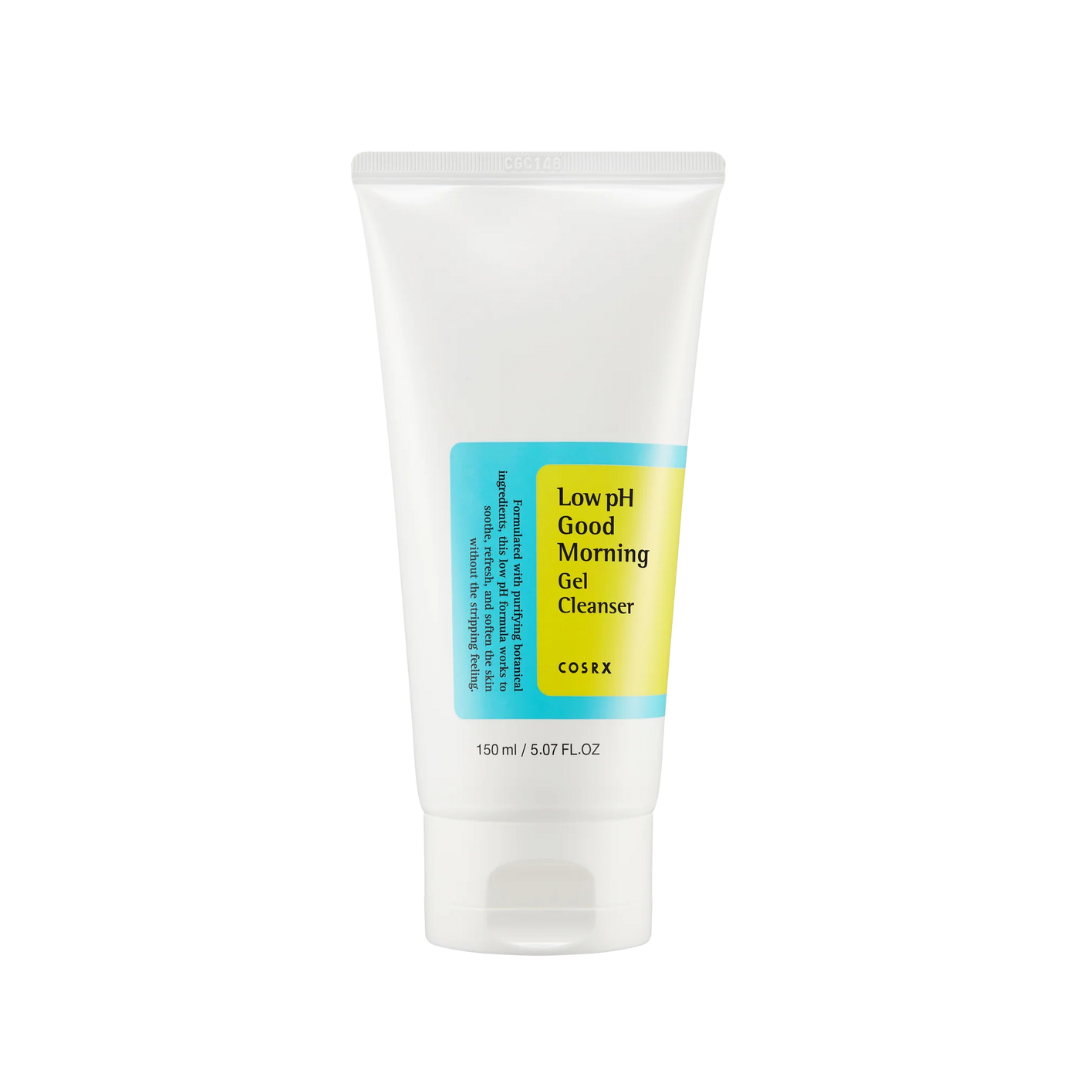 COSRX - Low pH Good Morning Gel Cleanser på en vit bakgrund.