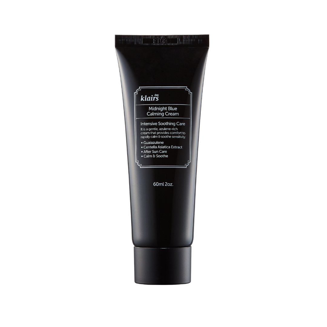 Klairs Midnight Blue Calming Cream på en vit bakgrund.