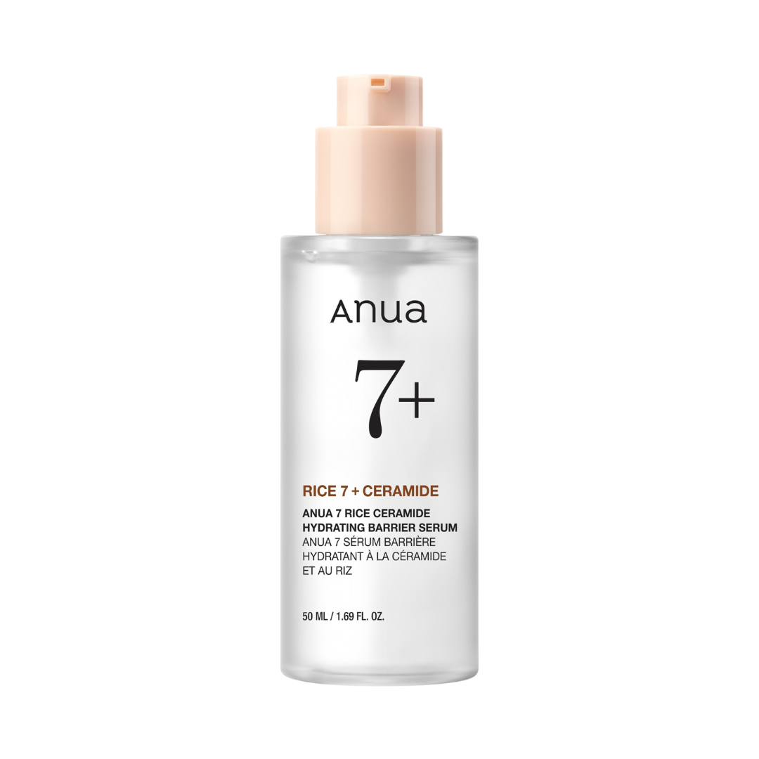 Anua Rice 7 Ceramide Hydrating Barrier Serum 50ml på vit bakgrund.